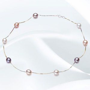 Sterling Silver Natural Pearl Segmented Necklace